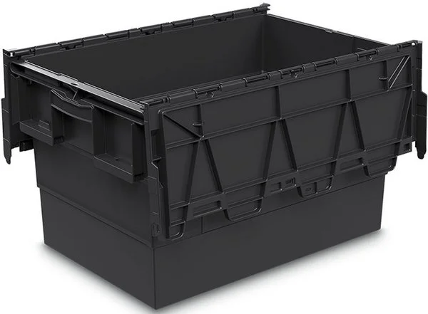 Contenedor encajable negro con tapa para textiles