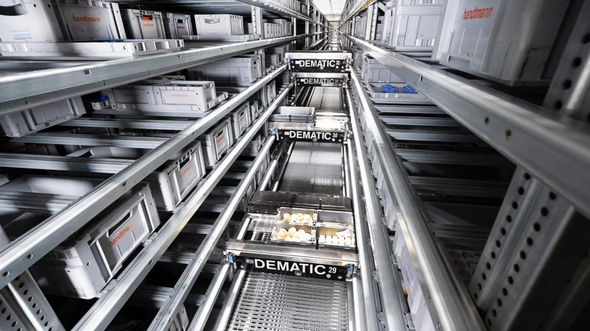 Dematic shuttles transporting Utz containers